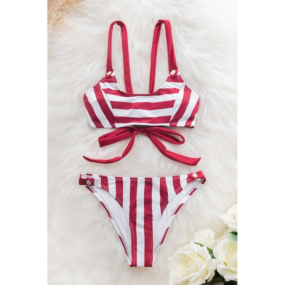 CUPSHE‎ Red & White Stripe Buttoned Bikini Set | NWT – SIZE S - Picture 3 of 11